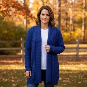Western Connection Chunky Cable Knit Open Cardigan Cobalt Blue Size XL